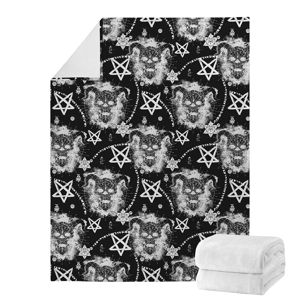 Black And White Wicca Devil Skull Print Blanket