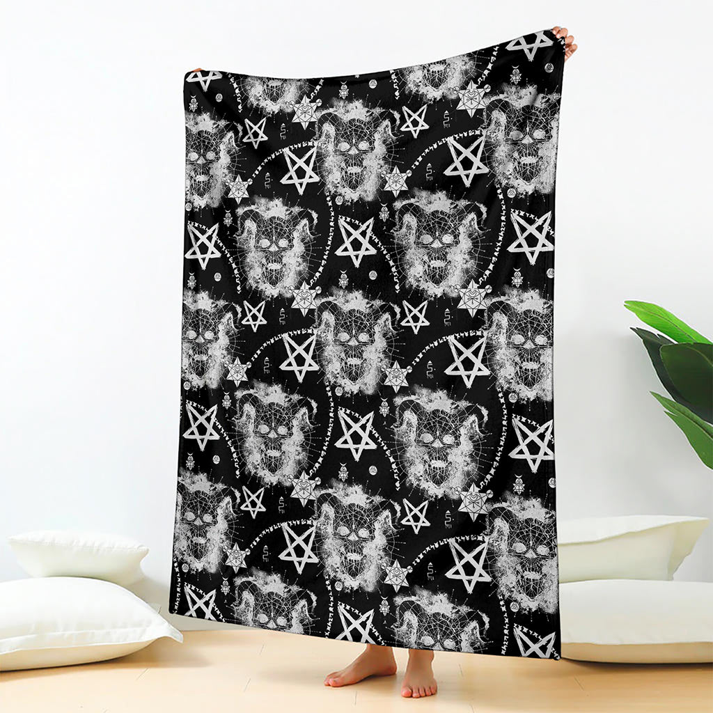 Black And White Wicca Devil Skull Print Blanket