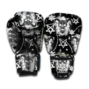 Black And White Wicca Devil Skull Print Boxing Gloves