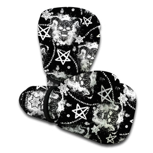 Black And White Wicca Devil Skull Print Boxing Gloves