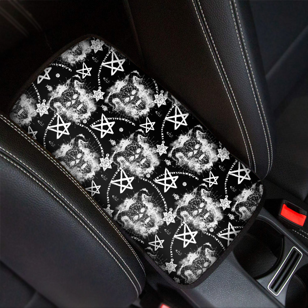 Black And White Wicca Devil Skull Print Car Center Console Cover