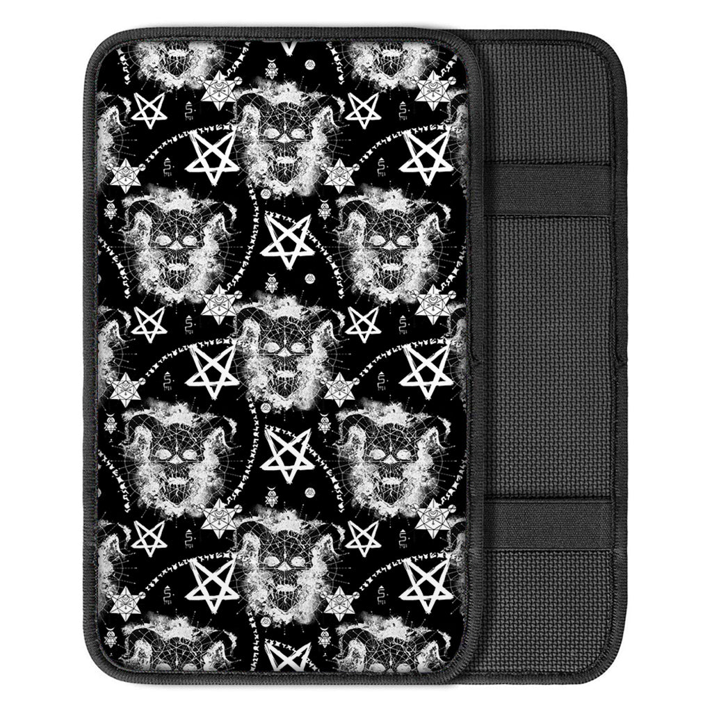 Black And White Wicca Devil Skull Print Car Center Console Cover