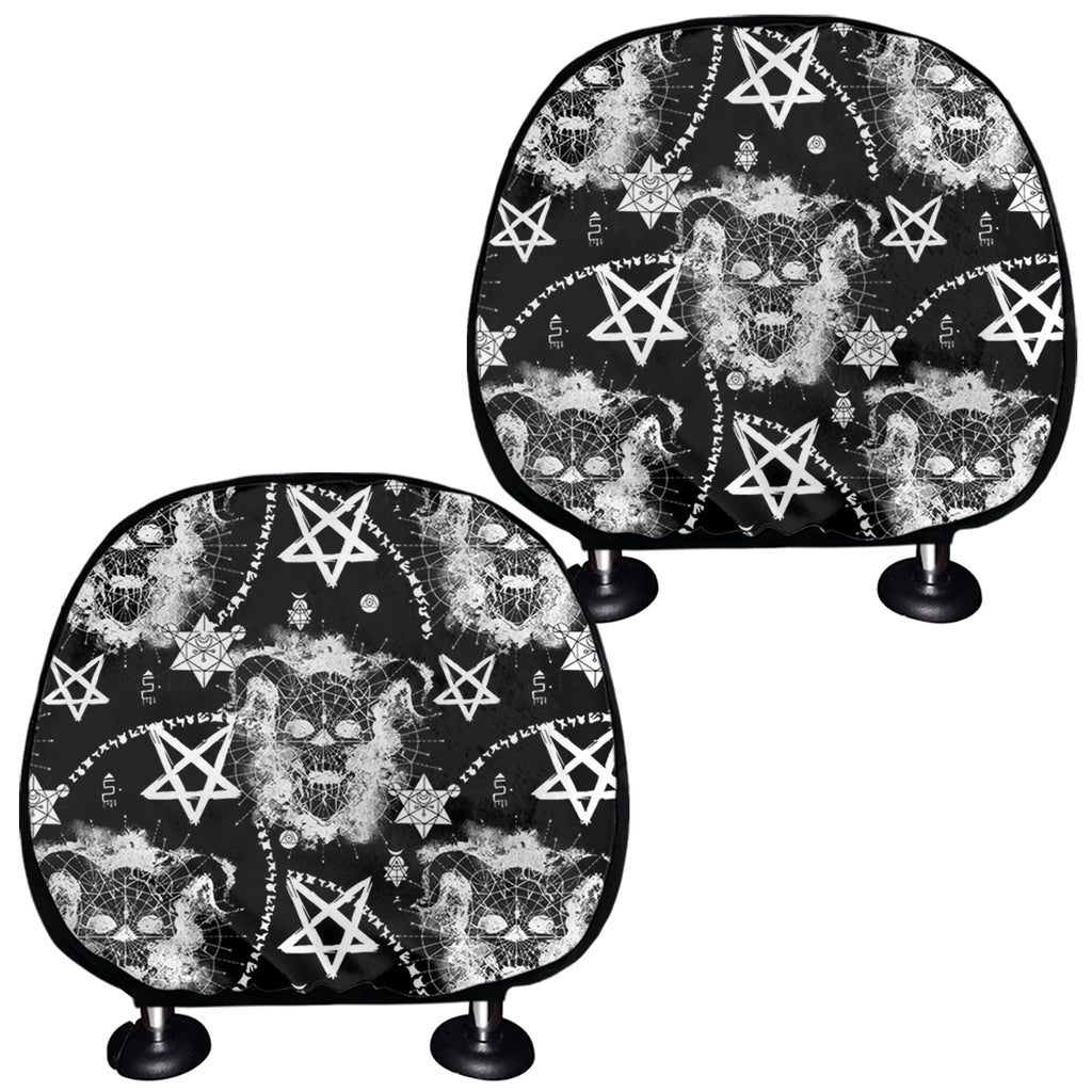 Black And White Wicca Devil Skull Print Car Headrest Covers