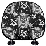 Black And White Wicca Devil Skull Print Car Headrest Covers