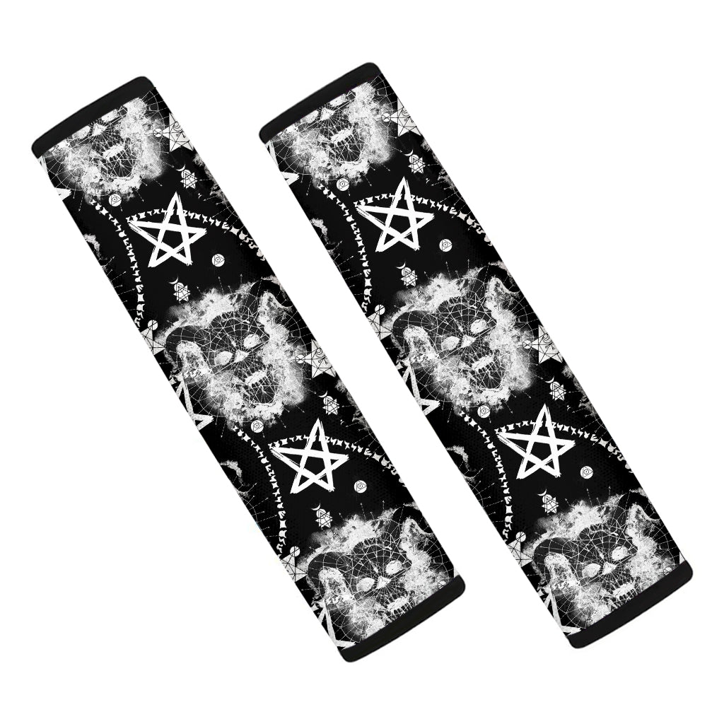 Black And White Wicca Devil Skull Print Car Seat Belt Covers