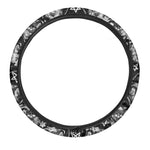 Black And White Wicca Devil Skull Print Car Steering Wheel Cover