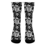 Black And White Wicca Devil Skull Print Crew Socks