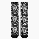 Black And White Wicca Devil Skull Print Crew Socks