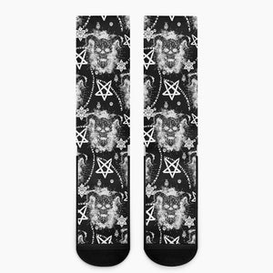 Black And White Wicca Devil Skull Print Crew Socks