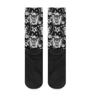 Black And White Wicca Devil Skull Print Crew Socks