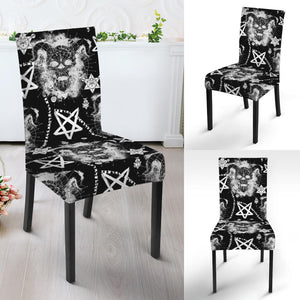 Black And White Wicca Devil Skull Print Dining Chair Slipcover