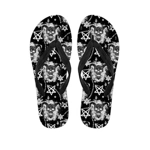 Black And White Wicca Devil Skull Print Flip Flops