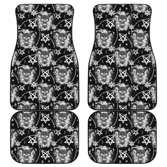 Black And White Wicca Devil Skull Print Front and Back Car Floor Mats