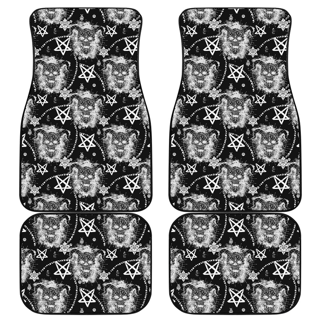 Black And White Wicca Devil Skull Print Front and Back Car Floor Mats