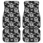 Black And White Wicca Devil Skull Print Front and Back Car Floor Mats