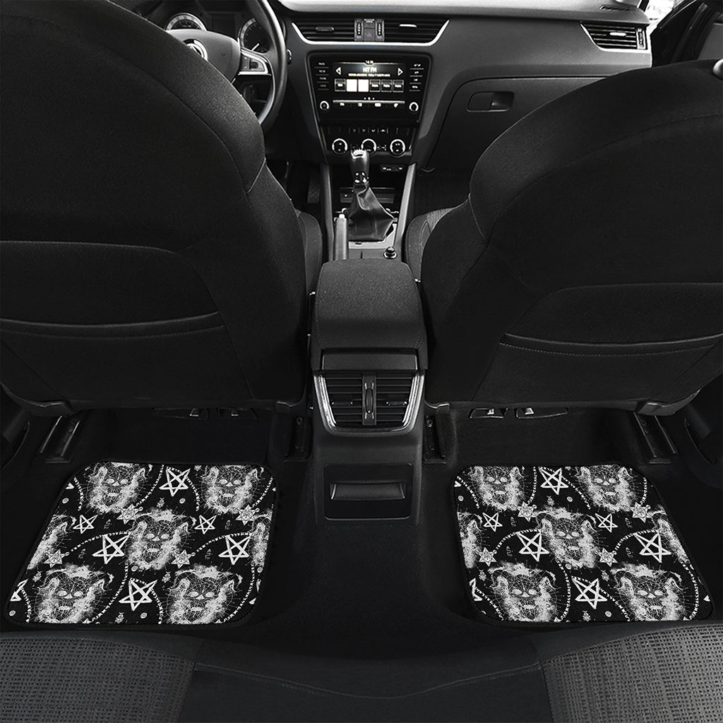 Black And White Wicca Devil Skull Print Front and Back Car Floor Mats