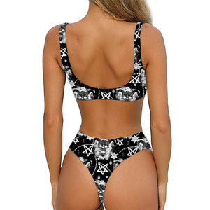 Black And White Wicca Devil Skull Print Front Bow Tie Bikini