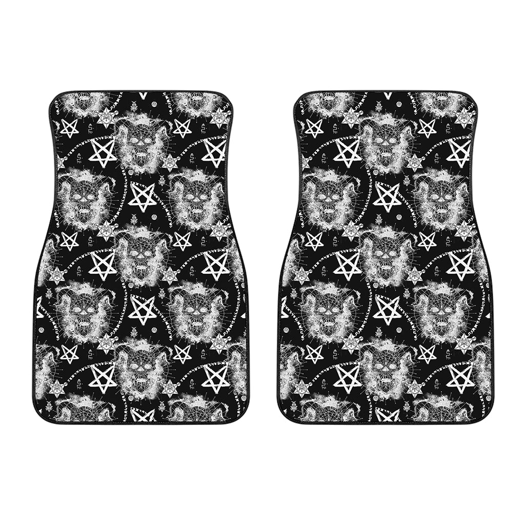 Black And White Wicca Devil Skull Print Front Car Floor Mats