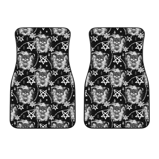 Black And White Wicca Devil Skull Print Front Car Floor Mats
