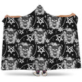 Black And White Wicca Devil Skull Print Hooded Blanket