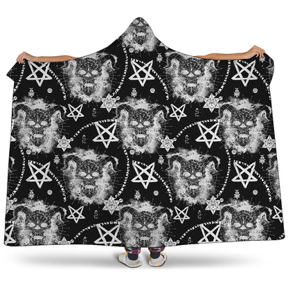 Black And White Wicca Devil Skull Print Hooded Blanket