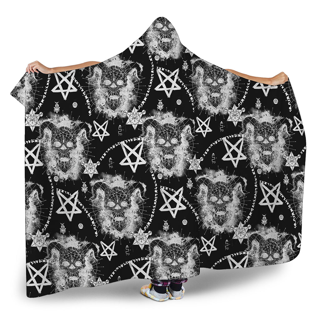 Black And White Wicca Devil Skull Print Hooded Blanket
