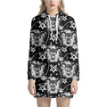 Black And White Wicca Devil Skull Print Pullover Hoodie Dress