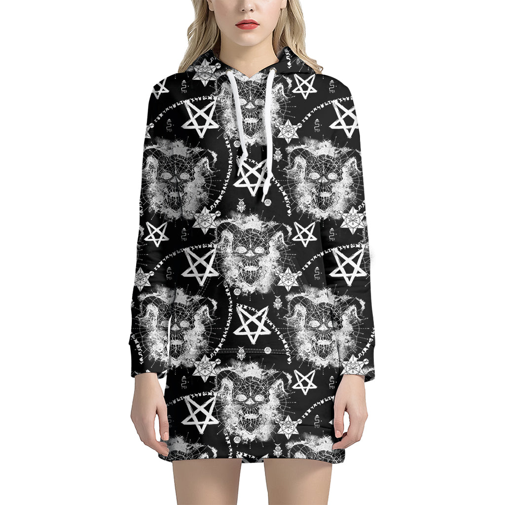 Black And White Wicca Devil Skull Print Hoodie Dress
