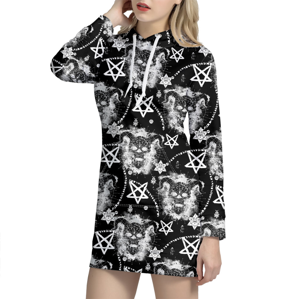 Black And White Wicca Devil Skull Print Hoodie Dress