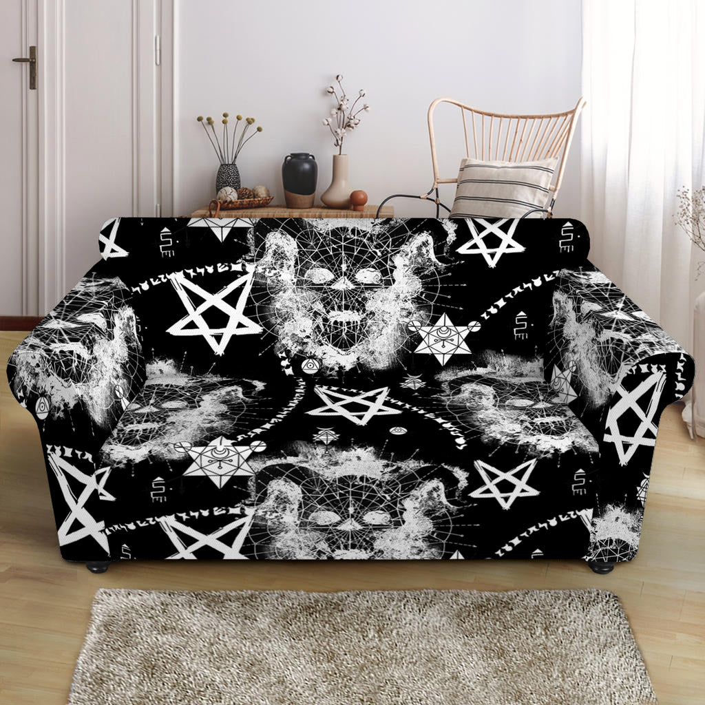 Black And White Wicca Devil Skull Print Loveseat Slipcover