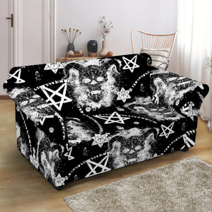 Black And White Wicca Devil Skull Print Loveseat Slipcover