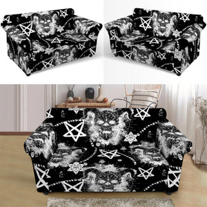 Black And White Wicca Devil Skull Print Loveseat Slipcover