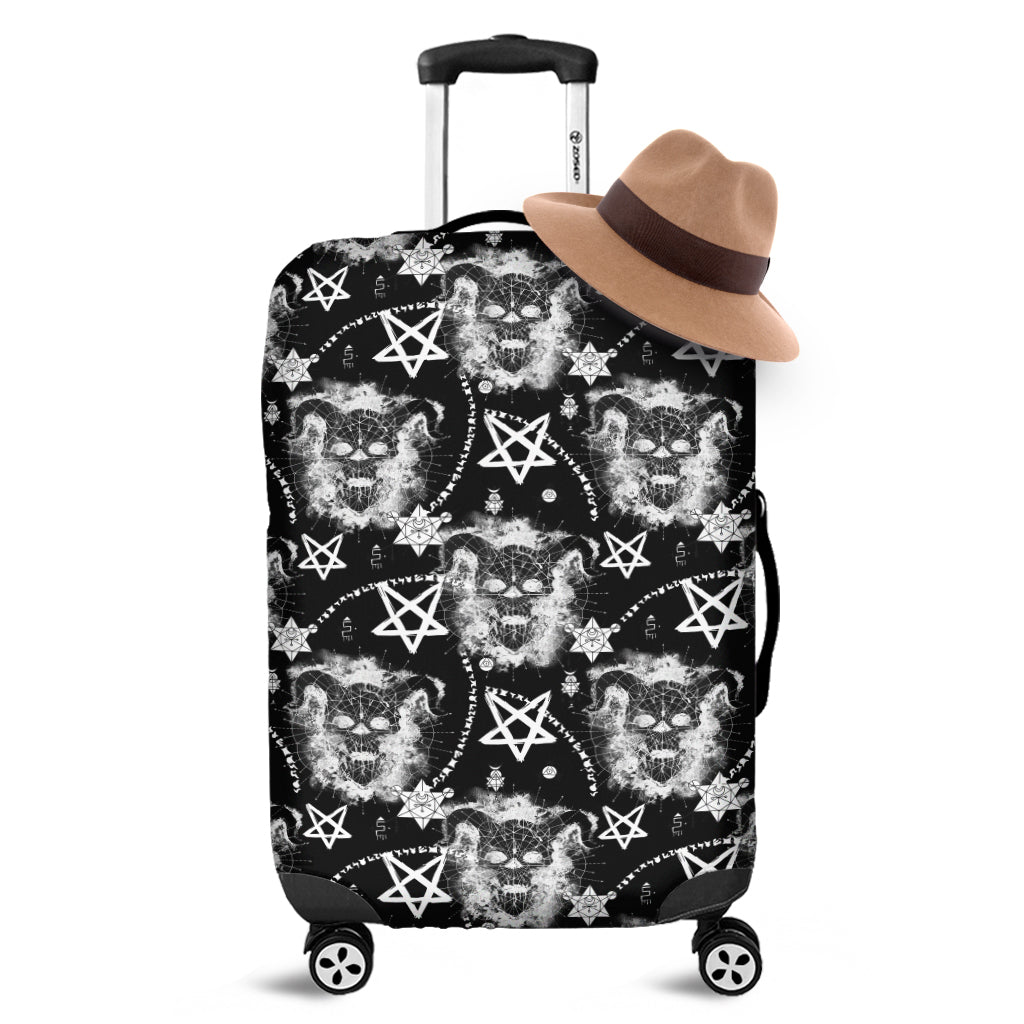 Black And White Wicca Devil Skull Print Luggage Cover