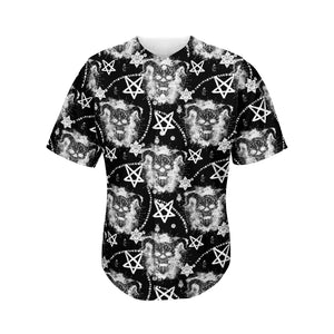 Black And White Wicca Devil Skull Print Men's Baseball Jersey