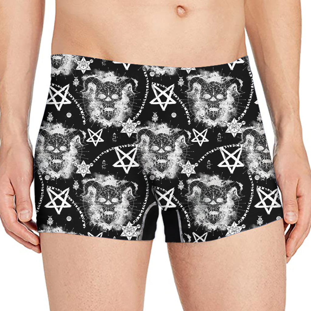 Black And White Wicca Devil Skull Print Men's Boxer Briefs