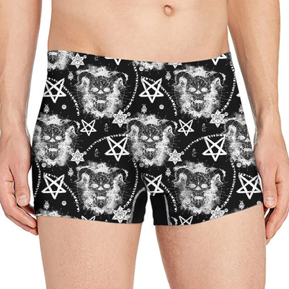Black And White Wicca Devil Skull Print Men's Boxer Briefs
