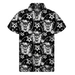 Black And White Wicca Devil Skull Print Men's Short Sleeve Shirt
