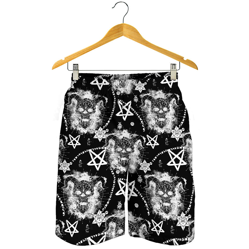 Black And White Wicca Devil Skull Print Men's Shorts