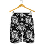 Black And White Wicca Devil Skull Print Men's Shorts