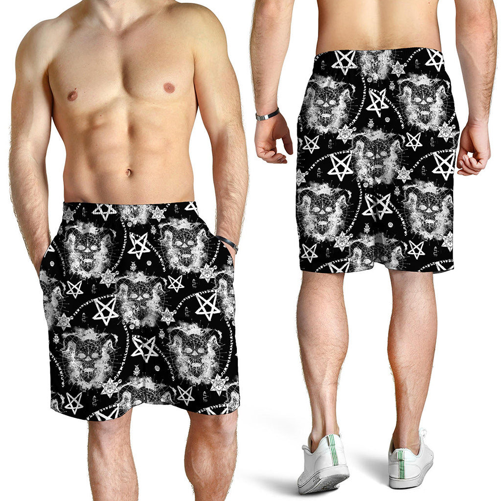 Black And White Wicca Devil Skull Print Men's Shorts