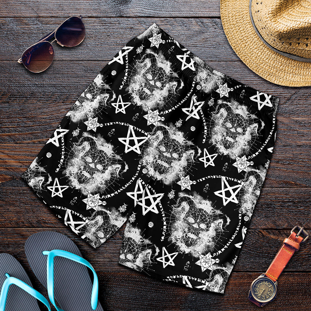 Black And White Wicca Devil Skull Print Men's Shorts