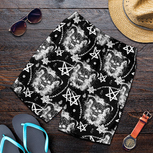 Black And White Wicca Devil Skull Print Men's Shorts