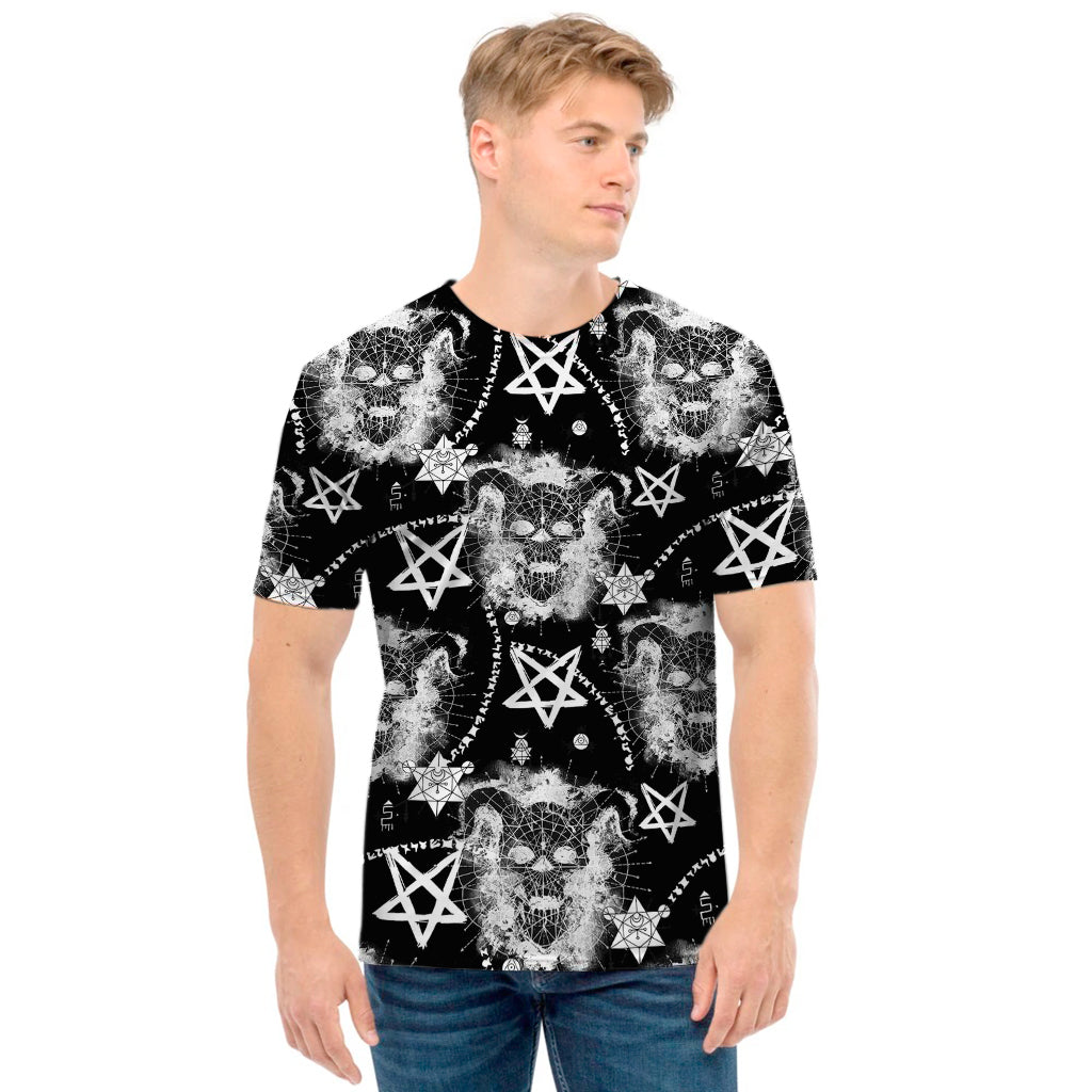 Black And White Wicca Devil Skull Print Men's T-Shirt