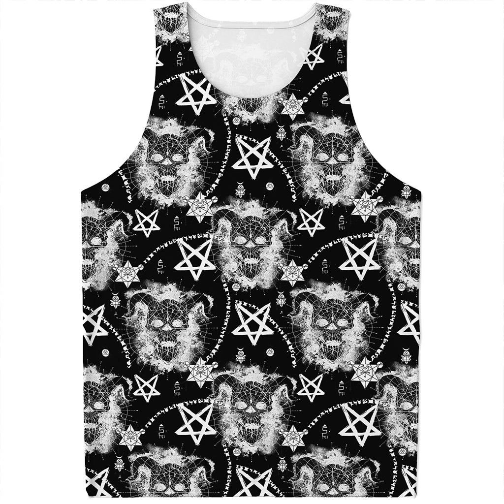 Black And White Wicca Devil Skull Print Men's Tank Top