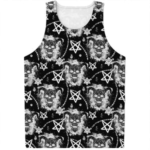 Black And White Wicca Devil Skull Print Men's Tank Top