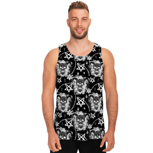 Black And White Wicca Devil Skull Print Men's Tank Top