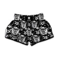 Black And White Wicca Devil Skull Print Muay Thai Boxing Shorts