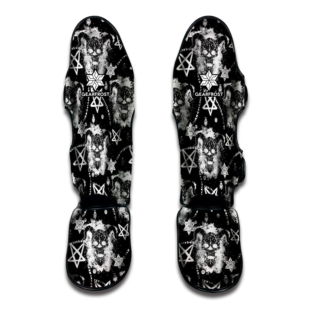 Black And White Wicca Devil Skull Print Muay Thai Shin Guard