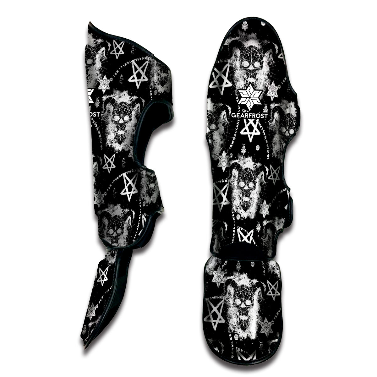 Black And White Wicca Devil Skull Print Muay Thai Shin Guard