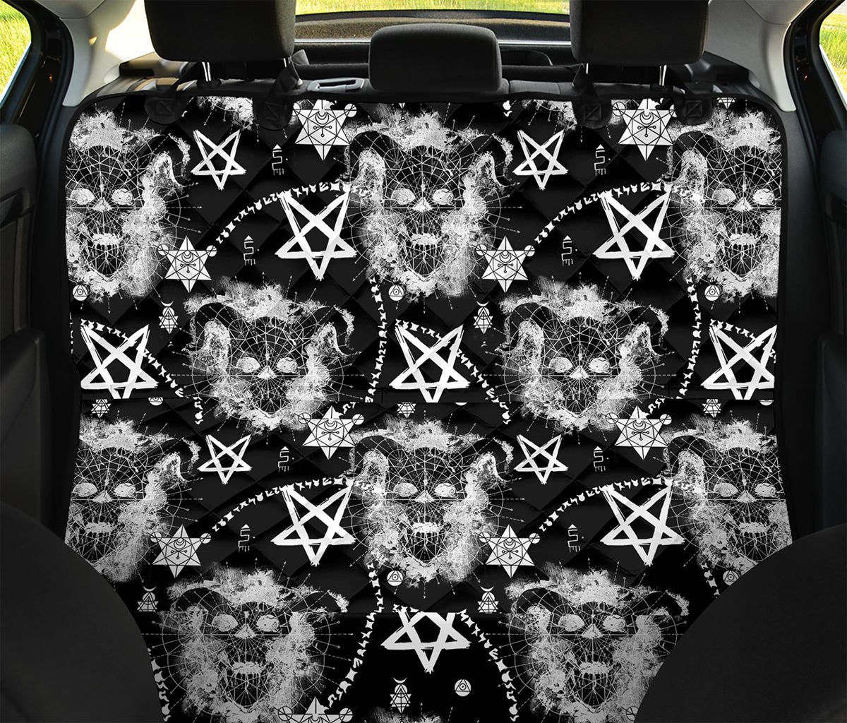 Black And White Wicca Devil Skull Print Pet Car Back Seat Cover